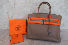 Load image into Gallery viewer, HERMES BIRKIN 35 Clemence leather Etoupe gray □I Engraving Hand bag 700090179