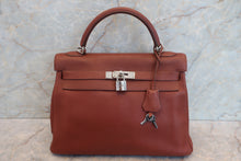 将图片加载到图库查看器,HERMES KELLY 32 Clemence leather Sienne □M刻印 Hand bag 700100177