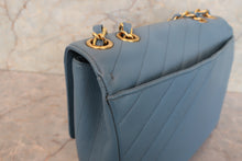 Load image into Gallery viewer, CHANEL  Bias stitch chain shoulder bag Caviar skin Lite blue/Gold hadware Shoulder bag 700090178