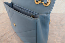 Load image into Gallery viewer, CHANEL  Bias stitch chain shoulder bag Caviar skin Lite blue/Gold hadware Shoulder bag 700090178