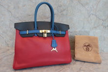 画像をギャラリービューアに読み込む, HERMES/エルメス バーキン35 トリコロール クシュベル ルージュヴィフ/ブルー/ネイビー □A刻印 ハンドバッグ 800020219