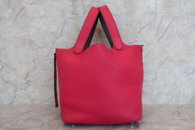 Load image into Gallery viewer, HERMES PICOTIN LOCK Eclat MM Clemence leather/Swift leather Framboise/Rouge sellier Z Engraving Hand bag 600100161