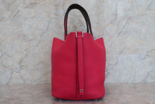 Load image into Gallery viewer, HERMES PICOTIN LOCK Eclat MM Clemence leather/Swift leather Framboise/Rouge sellier Z Engraving Hand bag 600100161