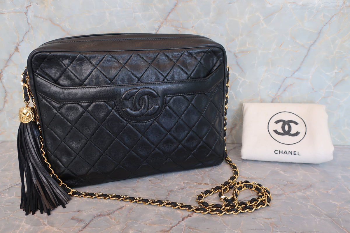 良品 シャネル マトラッセ ラムスキン フリンジ ショルダー バッグ 黒 CHANEL/シャネル マトラッセフリンジチェーンショルダーバッグ