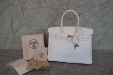 Load image into Gallery viewer, HERMES BIRKIN 30 Clemence leather White □L Engraving Hand bag 700120051