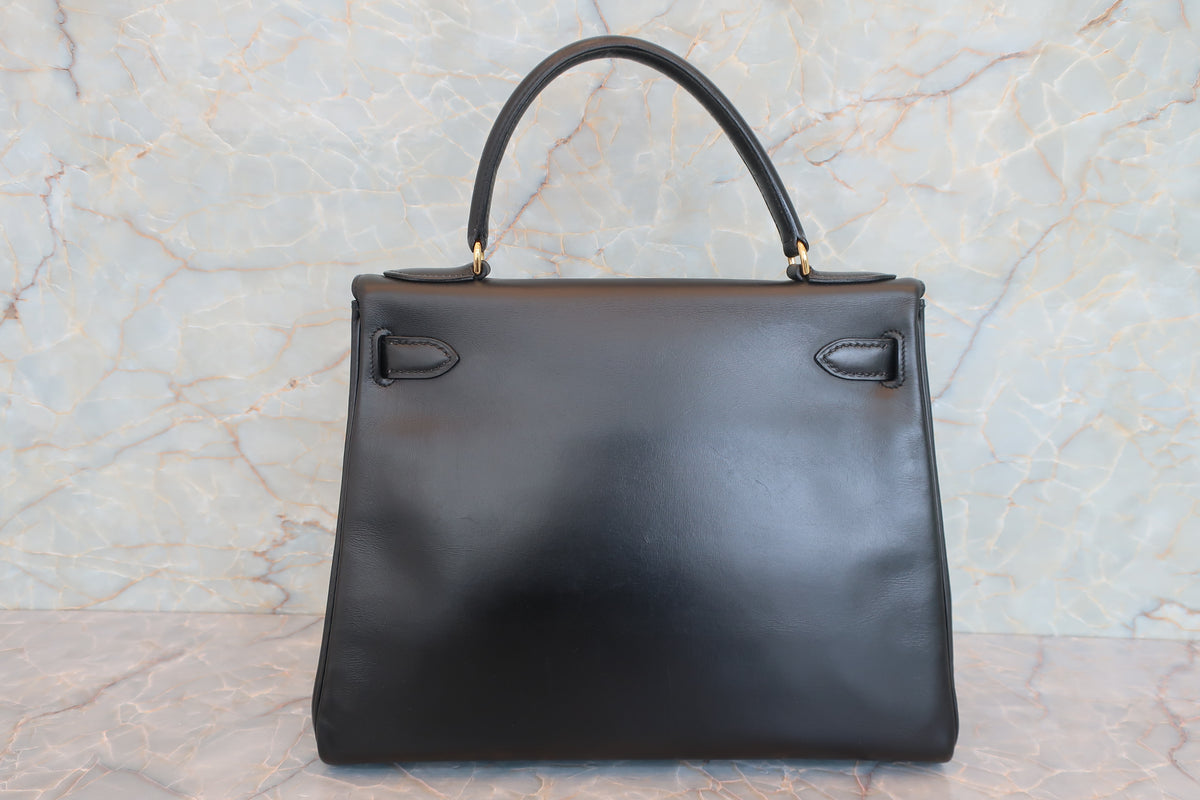 HERMES／エルメス ケリー28 ボックスカーフ ブラック 〇F刻印