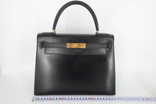 將圖片載入圖庫檢視器 HERMES/エルメス ケリー28 ボックスカーフ ブラック 〇N刻印 ハンドバッグ 80010008