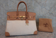 画像をギャラリービューアに読み込む, HERMES/エルメス バーキン35 トワルアッシュ/クシュベル ベージュ/ナチュラル □C刻印 ハンドバッグ 800030105