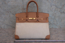 画像をギャラリービューアに読み込む, HERMES/エルメス バーキン35 トワルアッシュ/クシュベル ベージュ/ナチュラル □C刻印 ハンドバッグ 800030105