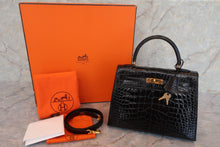 Load image into Gallery viewer, HERMES KELLY 25 Crocodile Alligator Black □B Engraving Shoulder bag 600040130