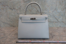 画像をギャラリービューアに読み込む, HERMES/エルメス ケリー25 ボックスカーフ ライトブルー □E刻印 ショルダーバッグ 800020031