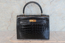 Load image into Gallery viewer, HERMES KELLY 25 Crocodile Alligator Black □B Engraving Shoulder bag 600040130