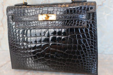 Load image into Gallery viewer, HERMES KELLY 25 Crocodile Alligator Black □B Engraving Shoulder bag 600040130