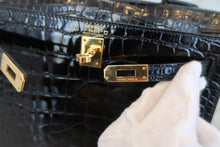 Load image into Gallery viewer, HERMES KELLY 25 Crocodile Alligator Black □B Engraving Shoulder bag 600040130
