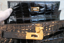 Load image into Gallery viewer, HERMES KELLY 25 Crocodile Alligator Black □B Engraving Shoulder bag 600040130