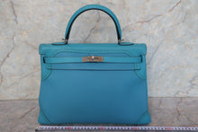画像をギャラリービューアに読み込む, HERMES/エルメス ケリー35 ギリーズ トゴ/ヴォースイフト ターコイズ T刻印 ショルダーバッグ 700100241