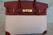 Load image into Gallery viewer, HERMES BIRKIN 30 Toile H/Leather Beige/Rouge H □F Engraving Hand bag 700090211