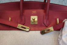Load image into Gallery viewer, HERMES BIRKIN 35 Toile H/Graine Couchevel leather Beige/Rouge vif 〇Y Engraving Hand bag 800020061