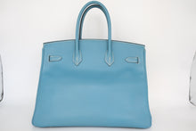 将图片加载到图库查看器,HERMES BIRKIN 35 Epsom leather Blue jean □K刻印 Hand bag 800100078