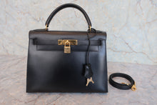 画像をギャラリービューアに読み込む, HERMES/エルメス ケリー28 ボックスカーフ ブラック 〇X刻印 ショルダーバッグ 800030015