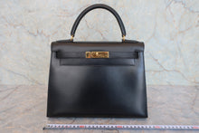 画像をギャラリービューアに読み込む, HERMES/エルメス ケリー28 ボックスカーフ ブラック 〇X刻印 ショルダーバッグ 800030015