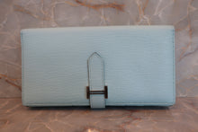 Load image into Gallery viewer, HERMES  Bearn Soufflet Chevre myzore goatskim Blue atoll A Engraving Wallet 700080075