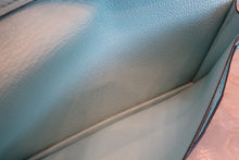 Load image into Gallery viewer, HERMES  Bearn Soufflet Chevre myzore goatskim Blue atoll A Engraving Wallet 700080075