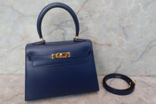 Load image into Gallery viewer, HERMES Mini KELLY 20 Box carf leather Blue 〇X Engraving Shoulder bag 700120069
