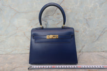 画像をギャラリービューアに読み込む, HERMES/エルメス ミニケリー20 ボックスカーフ ブルー 〇X刻印 ショルダーバッグ 700120069