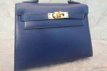 Load image into Gallery viewer, HERMES Mini KELLY 20 Box carf leather Blue 〇X Engraving Shoulder bag 700120069