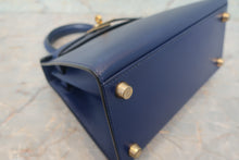 Load image into Gallery viewer, HERMES Mini KELLY 20 Box carf leather Blue 〇X Engraving Shoulder bag 700120069
