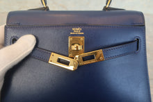 Load image into Gallery viewer, HERMES Mini KELLY 20 Box carf leather Blue 〇X Engraving Shoulder bag 700120069