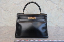 将图片加载到图库查看器,HERMES KELLY 28 Box carf leather Black Hand bag 800030036