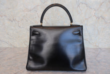 将图片加载到图库查看器,HERMES KELLY 28 Box carf leather Black Hand bag 800030036