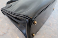 将图片加载到图库查看器,HERMES KELLY 28 Box carf leather Black Hand bag 800030036
