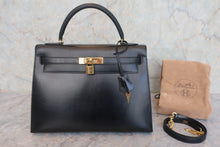 画像をギャラリービューアに読み込む, HERMES/エルメス ケリー32 ボックスカーフ ブラック 〇T刻印 ショルダーバッグ 800010080
