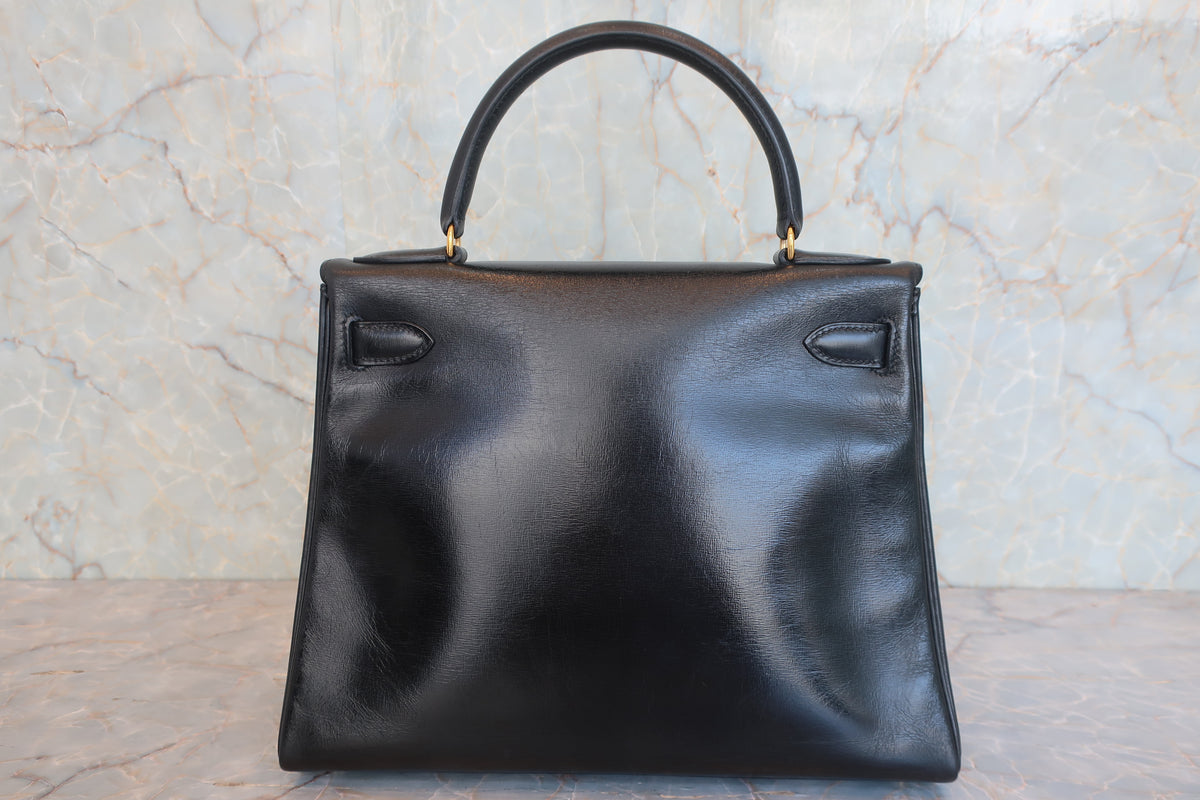 HERMES／エルメス ケリー28 ボックスカーフ ブラック 〇S刻印