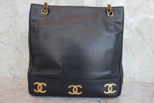 Load image into Gallery viewer, CHANEL Triple CC Chain shoulder Caviar skin Black/Gold hadware Shoulder bag 800060041