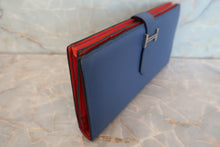 Load image into Gallery viewer, HERMES  Bearn Soufflet Verso Epsom leather Blue brighton/Capucine A Engraving Wallet 700060104