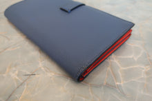 Load image into Gallery viewer, HERMES  Bearn Soufflet Verso Epsom leather Blue brighton/Capucine A Engraving Wallet 700060104