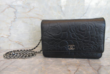 Load image into Gallery viewer, CHANEL Camelia Chain wallet Lambskin Black/Silver hadware Shoulder bag 700070255