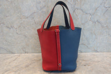 Load image into Gallery viewer, HERMES PICOTIN LOCK CASAQUE MM Clemence leather Rouge casaque/Blue thalassa □P Engraving Hand bag 800080233