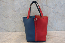 Load image into Gallery viewer, HERMES PICOTIN LOCK CASAQUE MM Clemence leather Rouge casaque/Blue thalassa □P Engraving Hand bag 800080233