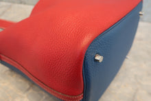 Load image into Gallery viewer, HERMES PICOTIN LOCK CASAQUE MM Clemence leather Rouge casaque/Blue thalassa □P Engraving Hand bag 800080233