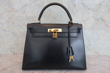 画像をギャラリービューアに読み込む, HERMES/エルメス ケリー28 ボックスカーフ ブラック 〇R刻印 ハンドバッグ 800050151