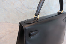 画像をギャラリービューアに読み込む, HERMES/エルメス ケリー28 ボックスカーフ ブラック 〇R刻印 ハンドバッグ 800050151