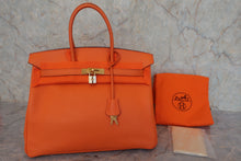 将图片加载到图库查看器,HERMES BIRKIN 35 Clemence leather Orange □G刻印 Hand bag 800030028