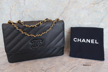 Load image into Gallery viewer, CHANEL  Bias stitch chain shoulder bag Caviar skin Black/Gold hadware Shoulder bag 700080221