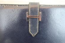 Load image into Gallery viewer, HERMES  Bearn classic Graine Lisse leather Blue □F Engraving Wallet 700080095