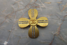 Load image into Gallery viewer, CHANEL CC mark rhinestone clover brooch Gold plate Gold Brooch 700010063